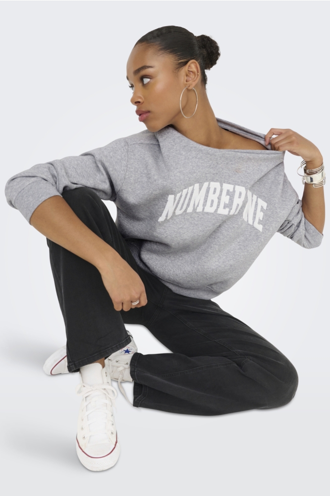 ONLSWEAT LIFE L/S CREW O.SIZE STATE 15254183 Light Grey Mela/NUMBER ONE